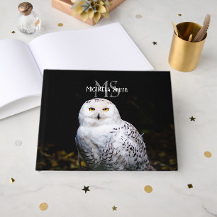 Majestic winter snowy owl monogram custom name guest book