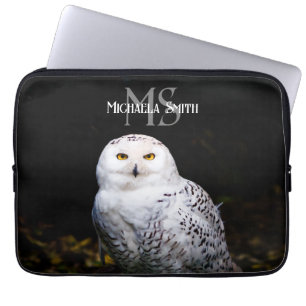 Majestic winter snowy owl monogram custom name laptop sleeve