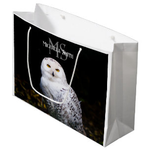 Majestic winter snowy owl monogram custom name  large gift bag