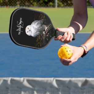 Majestic winter snowy owl monogram custom name pickleball paddle