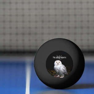 Majestic winter snowy owl monogram custom name ping pong ball