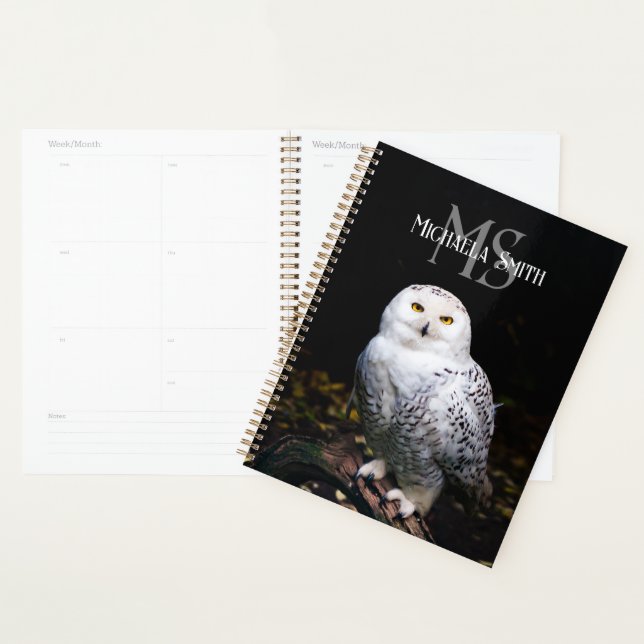 Majestic winter snowy owl monogram custom name planner (Display)