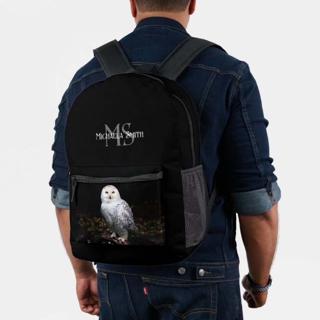 Majestic winter snowy owl monogram custom name printed backpack (Insitu (Model))