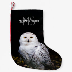 Majestic winter snowy owl monogram custom name small christmas stocking