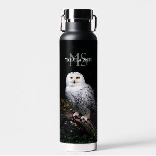 Majestic winter snowy owl monogram custom name water bottle