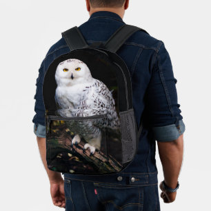 Majestic winter snowy owl printed backpack