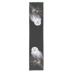 Majestic winter snowy owl short table runner