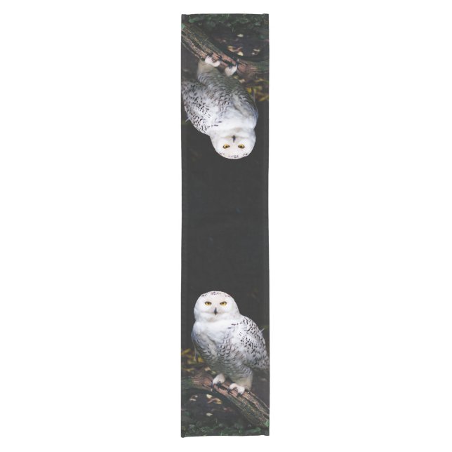 Majestic winter snowy owl short table runner (Front)
