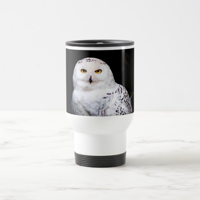 Majestic winter snowy owl travel mug (Center)