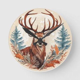 Majestic Winter Stag  Round Clock