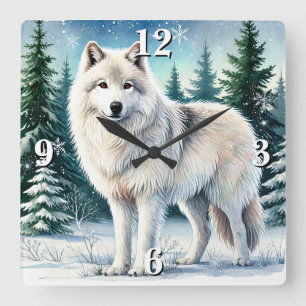 Majestic Winter Wolf Square Wall Clock