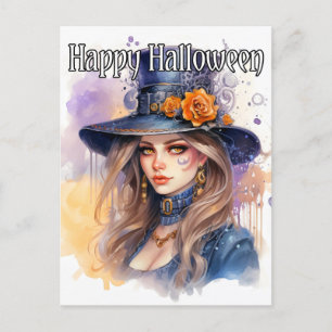 Majestic Witch Illustration Happy Halloween Postcard
