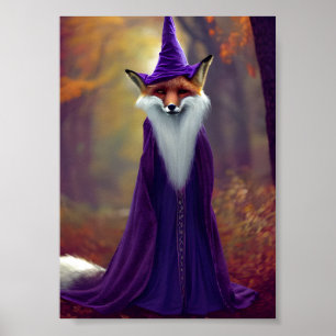 Majestic wizard Fox wearing a purple wizard gown Poster
