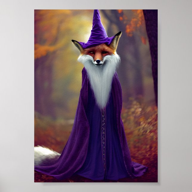 Majestic wizard Fox wearing a purple wizard gown Poster (Front)
