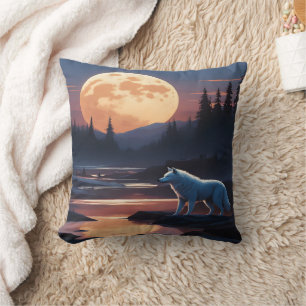 Majestic Wolf Beneath Full Moon Cushion