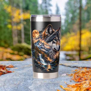 Majestic Wolf Full Moon Stainless Steel Travel Insulated Tumbler