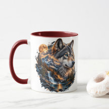Majestic Wolf Full Moon Two-Tone Mug | Double-Side