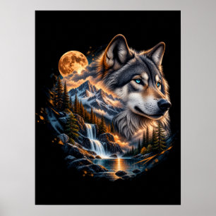 Majestic Wolf Full Moon Wilderness Poster