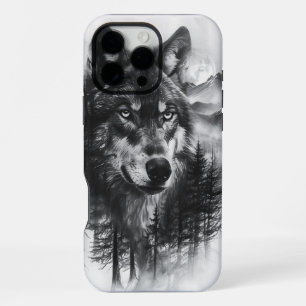 Majestic wolf gazes over moonlit forest landscape iPhone 16 pro max case