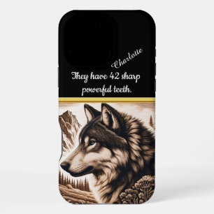 Majestic wolf gazes over serene mountain landscape iPhone 16 pro max case