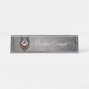 Majestic wolf head, finished in a deep desk name plate