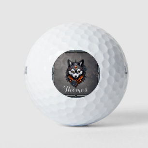 Majestic wolf head, finished in a deep, golf balls