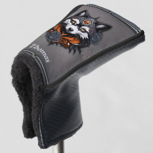 Majestic wolf head, finished in a deep, golf head cover