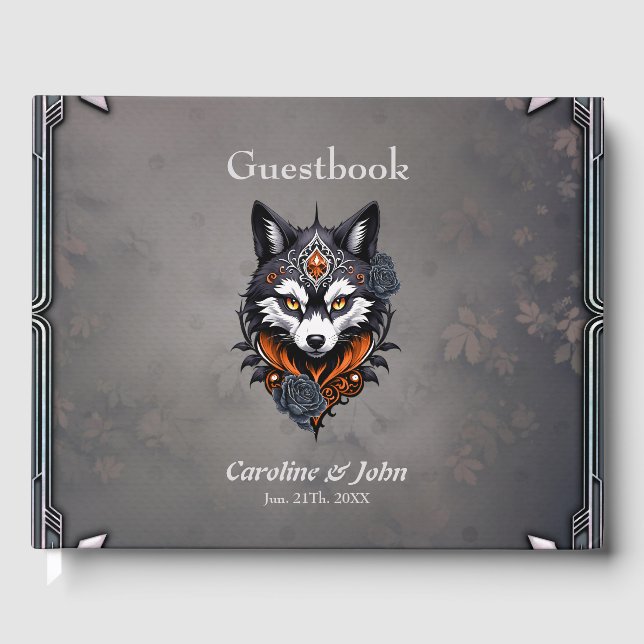 Majestic wolf head, finished in a deep,  guest book (Front)