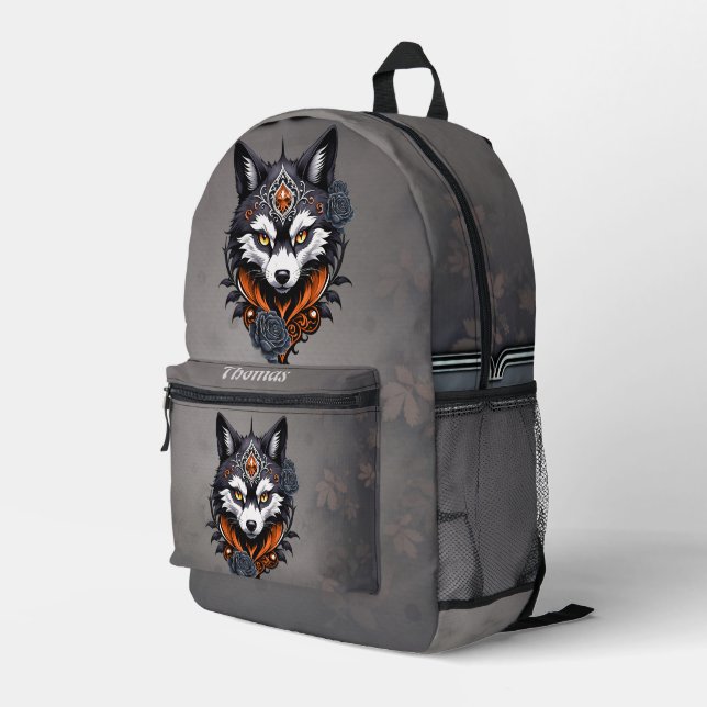 Majestic wolf head, finished in a deep, printed backpack (Back Corner Right)