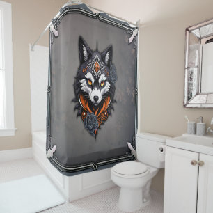 Majestic wolf head, finished in a deep, shower curtain