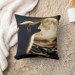 Majestic Wolf Howling at Night. Cushion