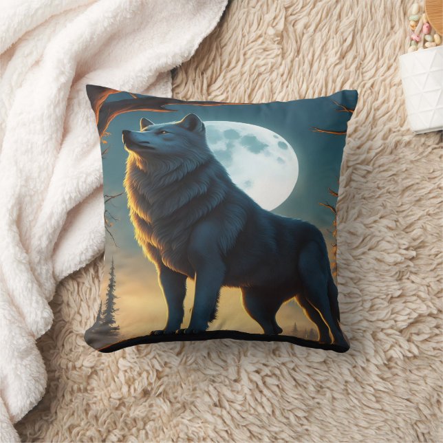 Majestic Wolf Howling Under a Full Moon Cushion (Blanket)