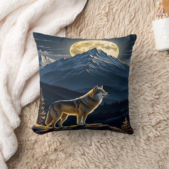 Majestic Wolf Howling Under Full Moonlight Cushion (Blanket)