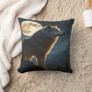 Majestic Wolf Howling Under Full Moonlight Cushion