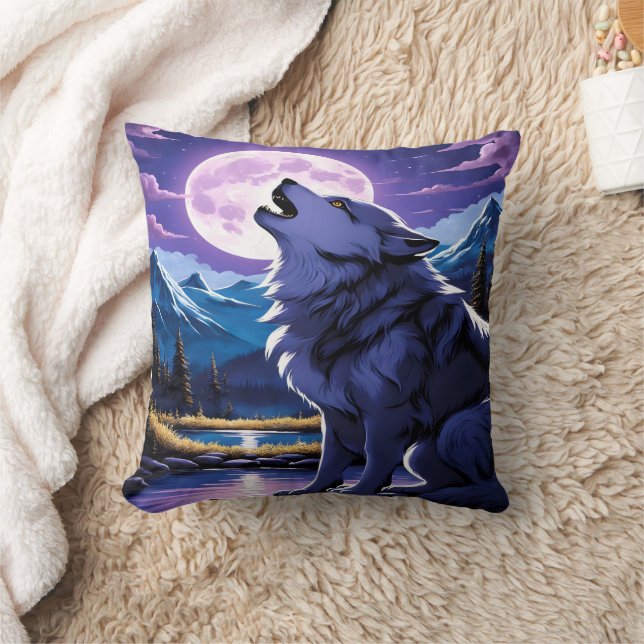Majestic Wolf Howling Under the Full Moon Cushion (Blanket)