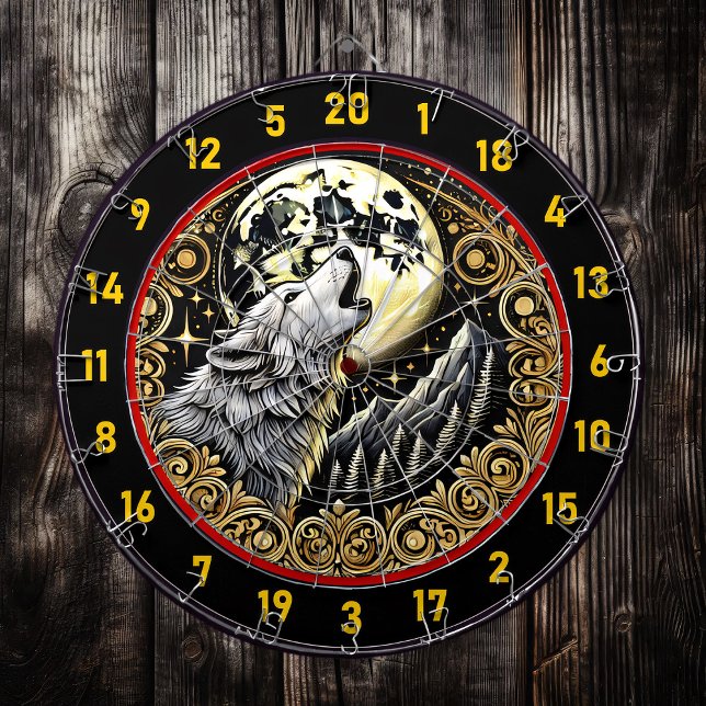 Majestic Wolf Howls Beneath Starry Sky Dartboard (Creator Uploaded)