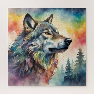 Majestic Wolf in a Rainbow World Jigsaw Puzzle