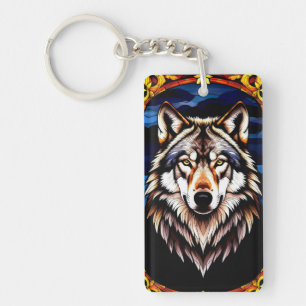 Majestic Wolf in Colourful Detail Key Ring