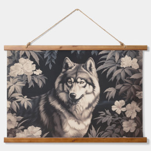 Majestic Wolf in Enchanted Forest Hanging Tapestry