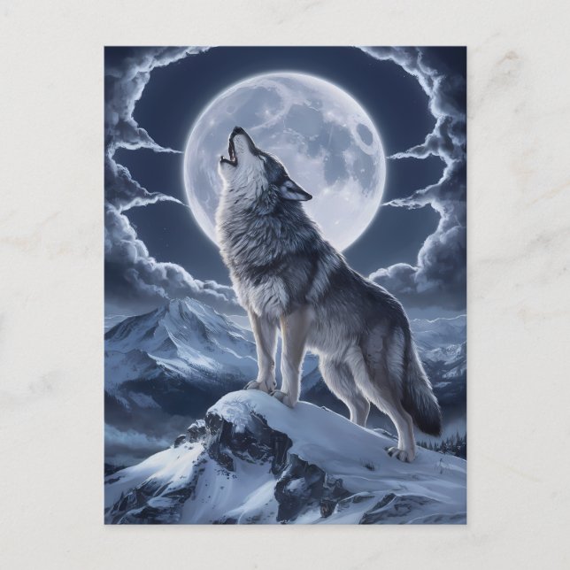 Majestic Wolf Over Snowy Peak Postcard (Front)