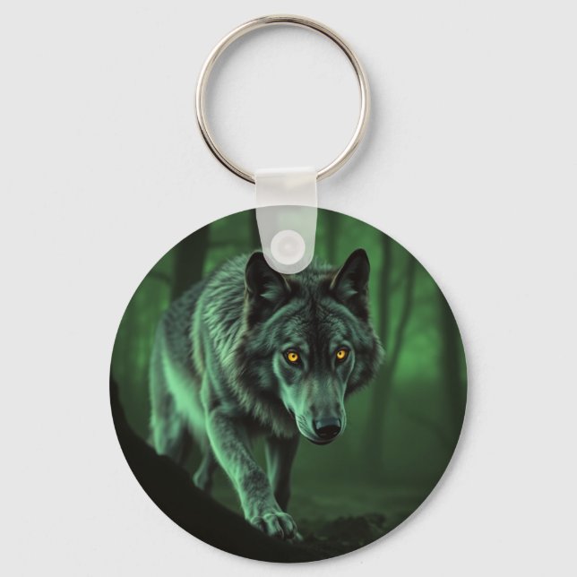 "Majestic Wolf: The Alpha of the Forest" Key Ring (Front)