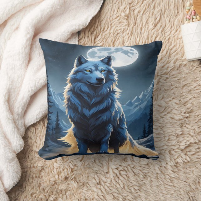 Majestic Wolf Under Moonlight.  Cushion (Blanket)