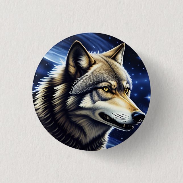 Majestic Wolf Under Starry Sky 3 Cm Round Badge (Front)