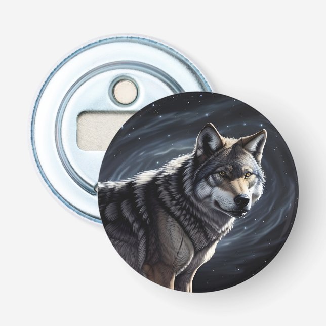 Majestic Wolf Under Starry Sky Bottle Opener (Front)