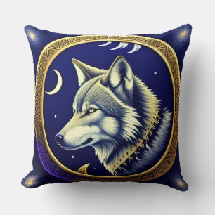 Majestic Wolf Under Starry Sky Cushion