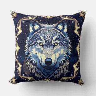 Majestic Wolf Under Starry Sky Cushion