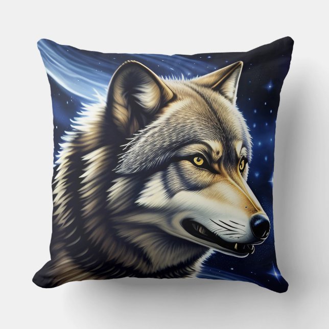 Majestic Wolf Under Starry Sky Cushion (Front)