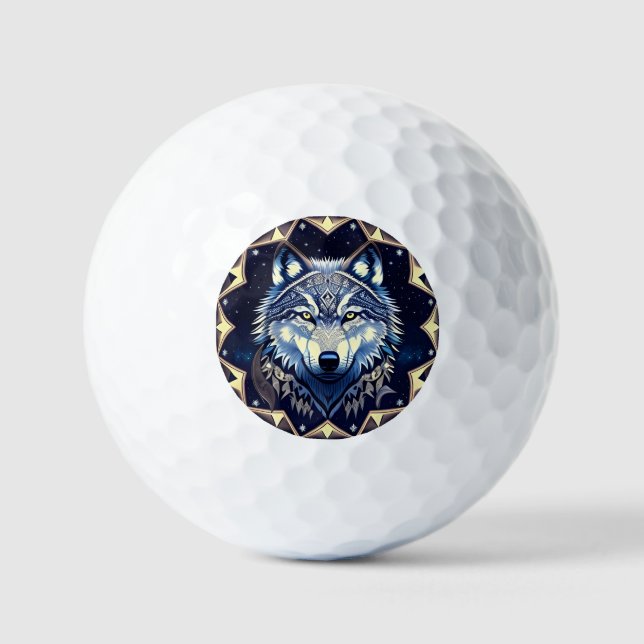 Majestic Wolf Under Starry Sky Golf Balls (Front)
