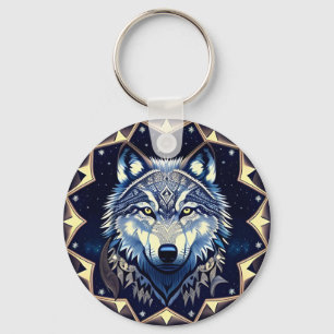 Majestic Wolf Under Starry Sky Key Ring
