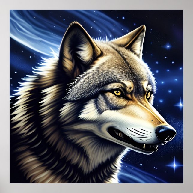 Majestic Wolf Under Starry Sky Poster (Front)